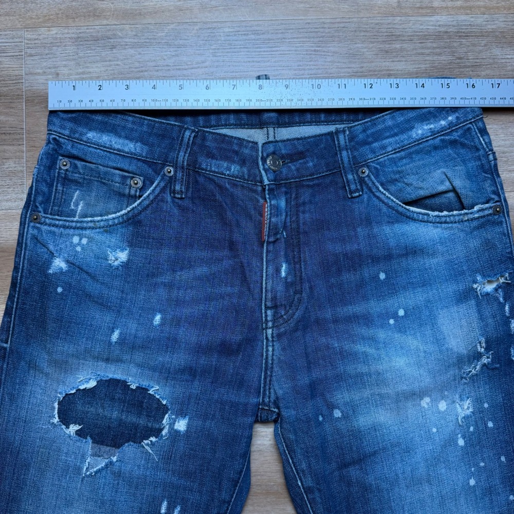 Dsquared2 Slim Jeans Mens 32 Blue Distressed Paint Splatter Patchwork Made Italy - Picture 15 of 16